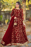 Elegant Maroon Embroidered Lehenga Set | 4 Pcs of Luxury in Katan Silk