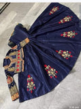 Stunning Navy Blue Embroidered Katan Silk Women's Stitched Maxi Suit - 3 Pcs Set